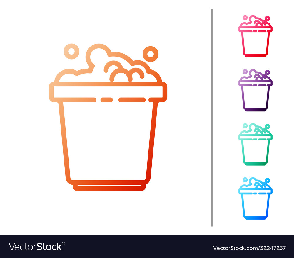 Red line bucket with soap suds icon isolated