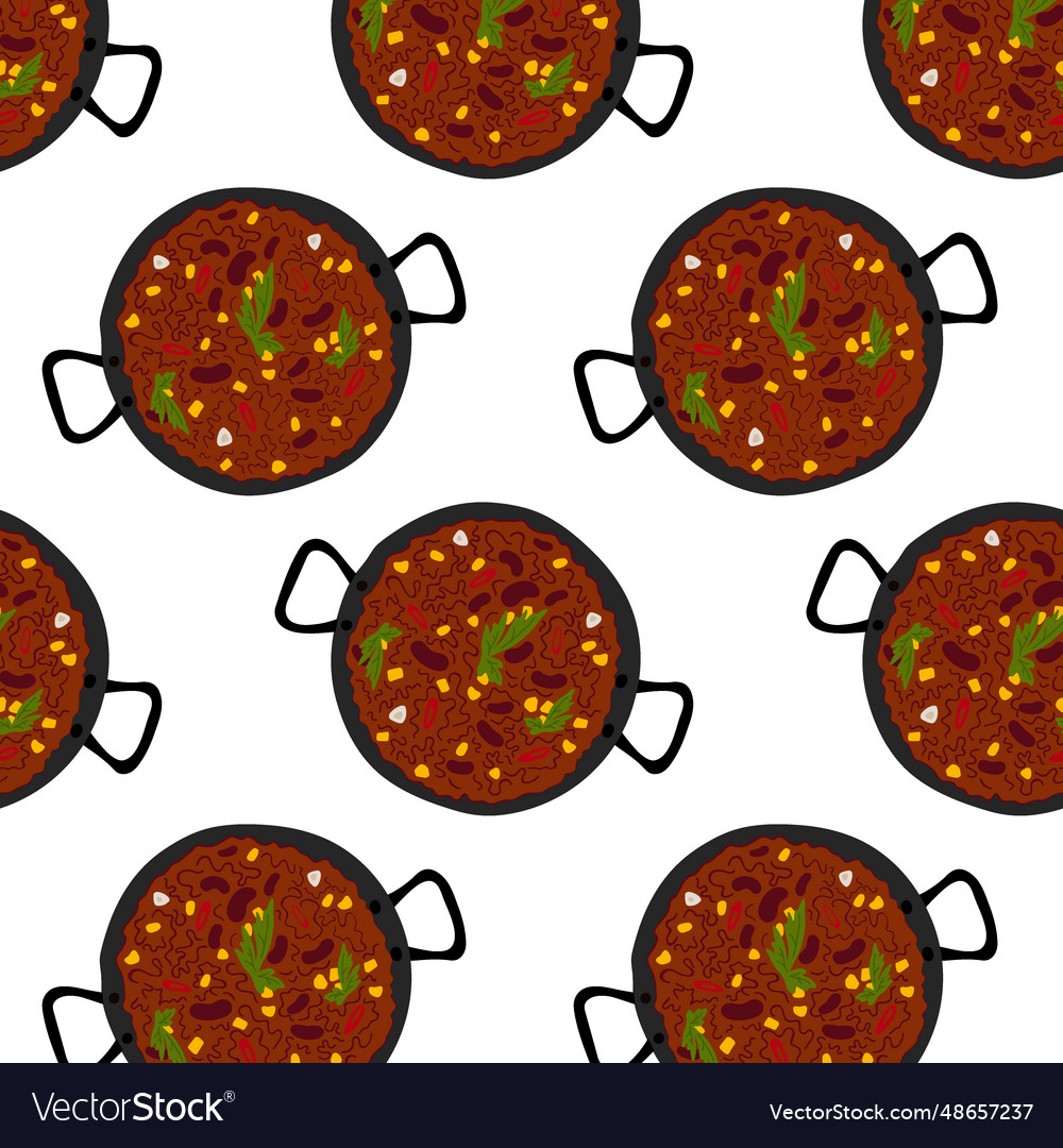 Seamless pattern of chili con carne with beans