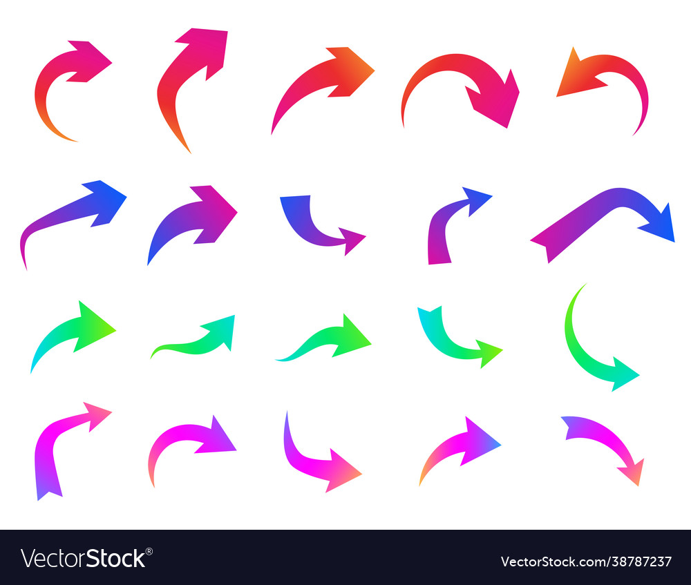 Set different isolated multicolored arrows