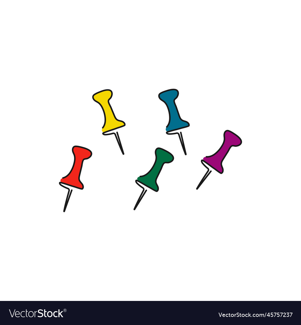 Set of multi colored push pins line art vector image Set of multi colored push pins line art