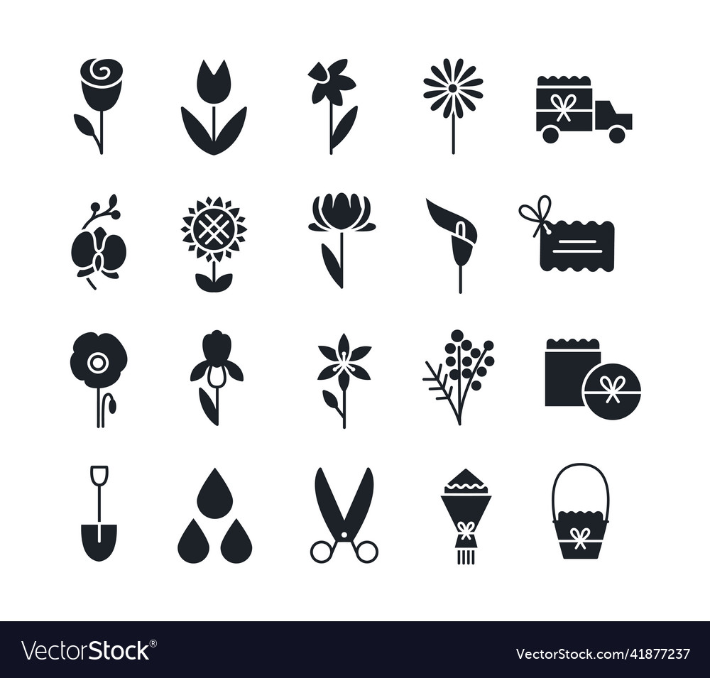 Silhouettes of flowers icon set gardening