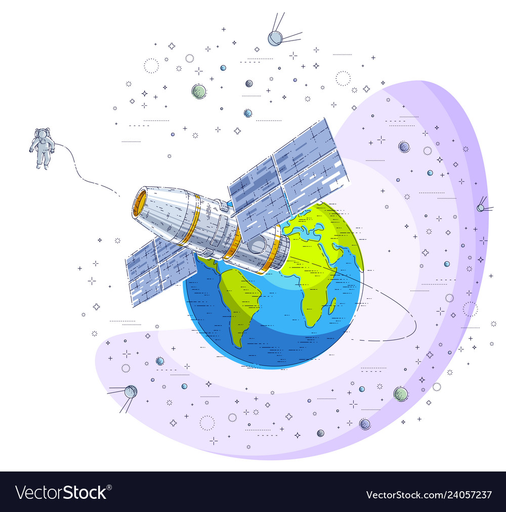 Space station flying orbital flight around earth