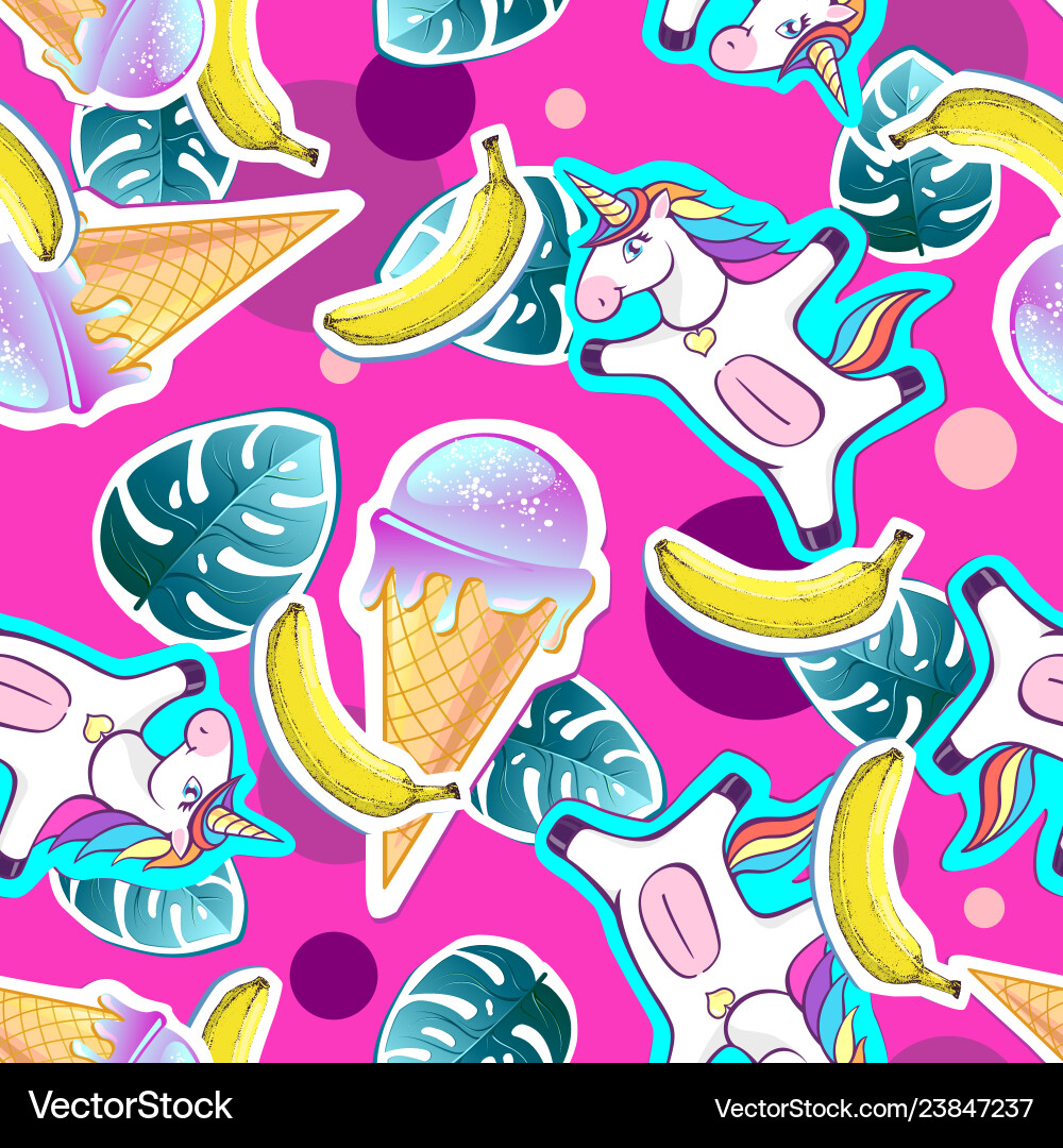 Summer seamless pattern with unicorn Royalty Free Vector