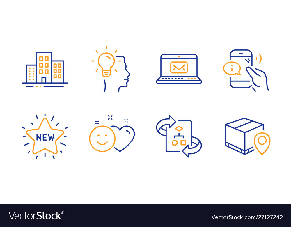 Buildings technical algorithm and smile icons set vector image Buildings technical algorithm and smile icons set
