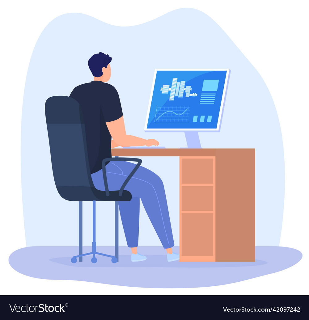 Engineer designs and develops parts using vector image Engineer designs and develops parts using