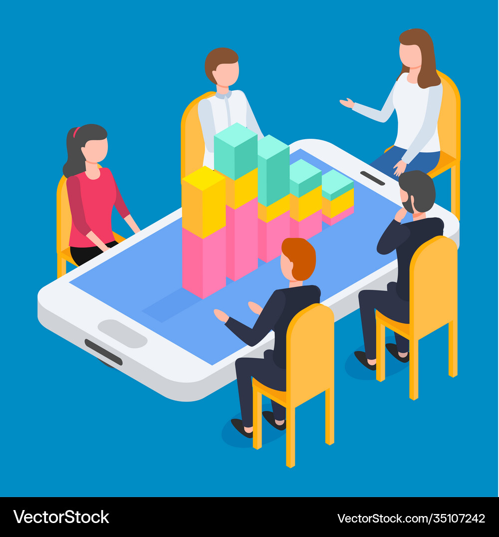 Isometric smartphone with chart infochart Vector Image