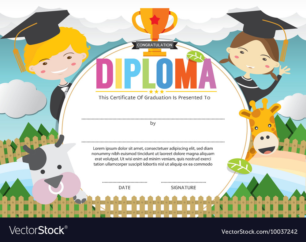 Kids diploma certificate template Royalty Free Vector Image Throughout Preschool Graduation Certificate Template Free