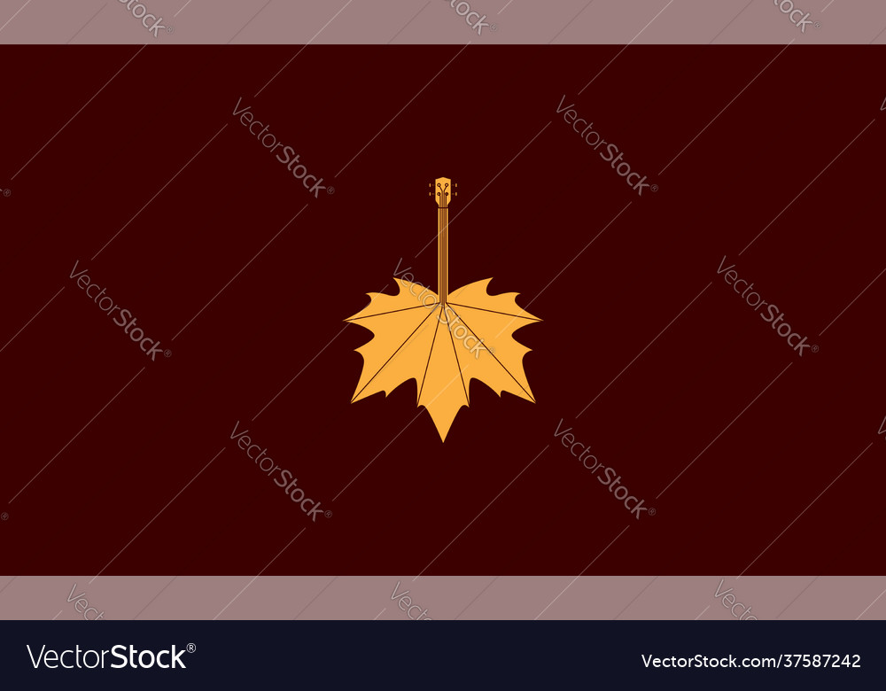 Leaf maple with guitar logo symbol icon design