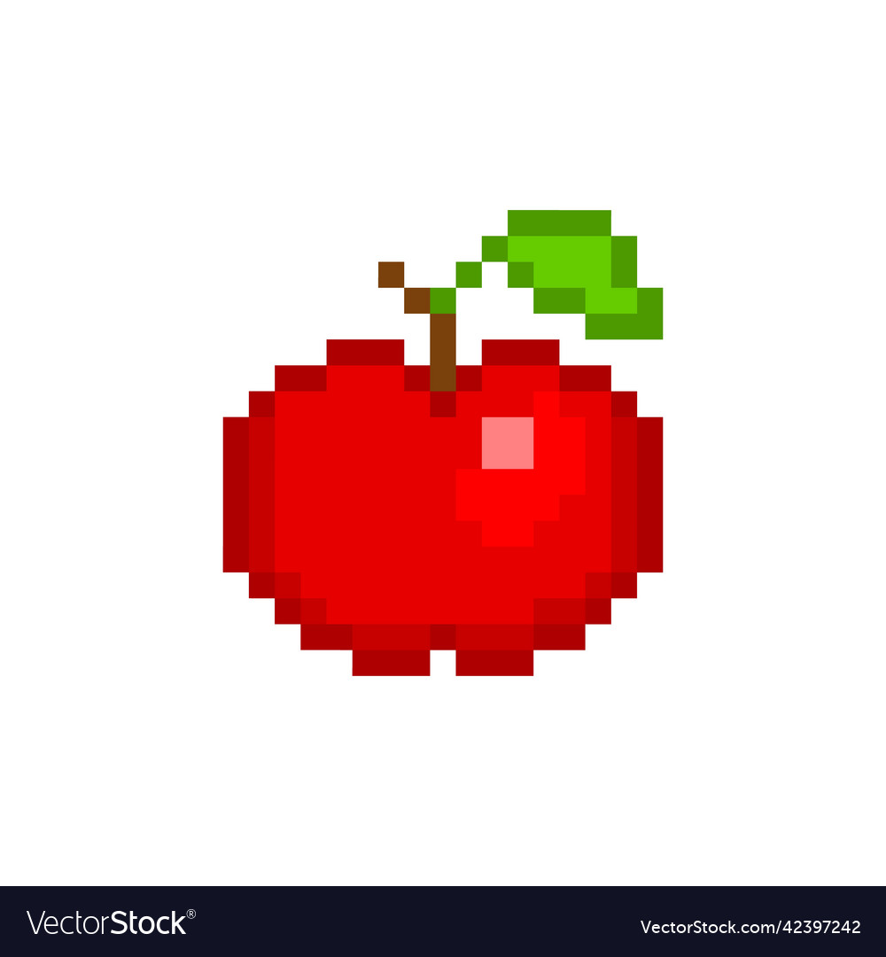 Red pixel apple sweet fruit with green leaves