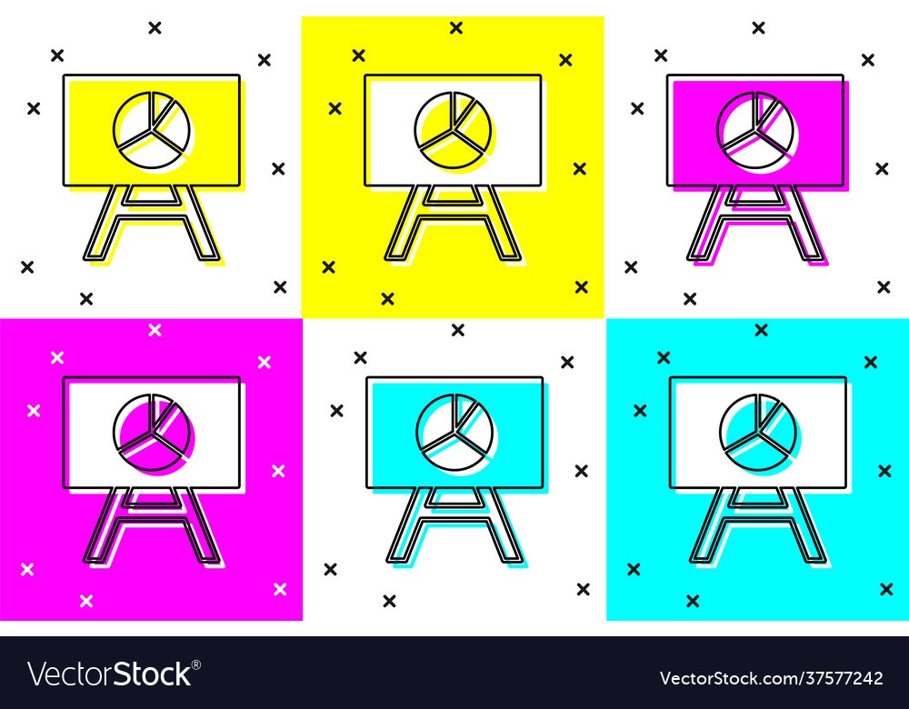 Set board with graph chart icon isolated on color