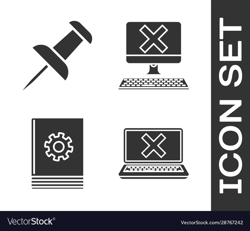 Set laptop and cross mark on screen push pin user vector image Set laptop and cross mark on screen push pin user