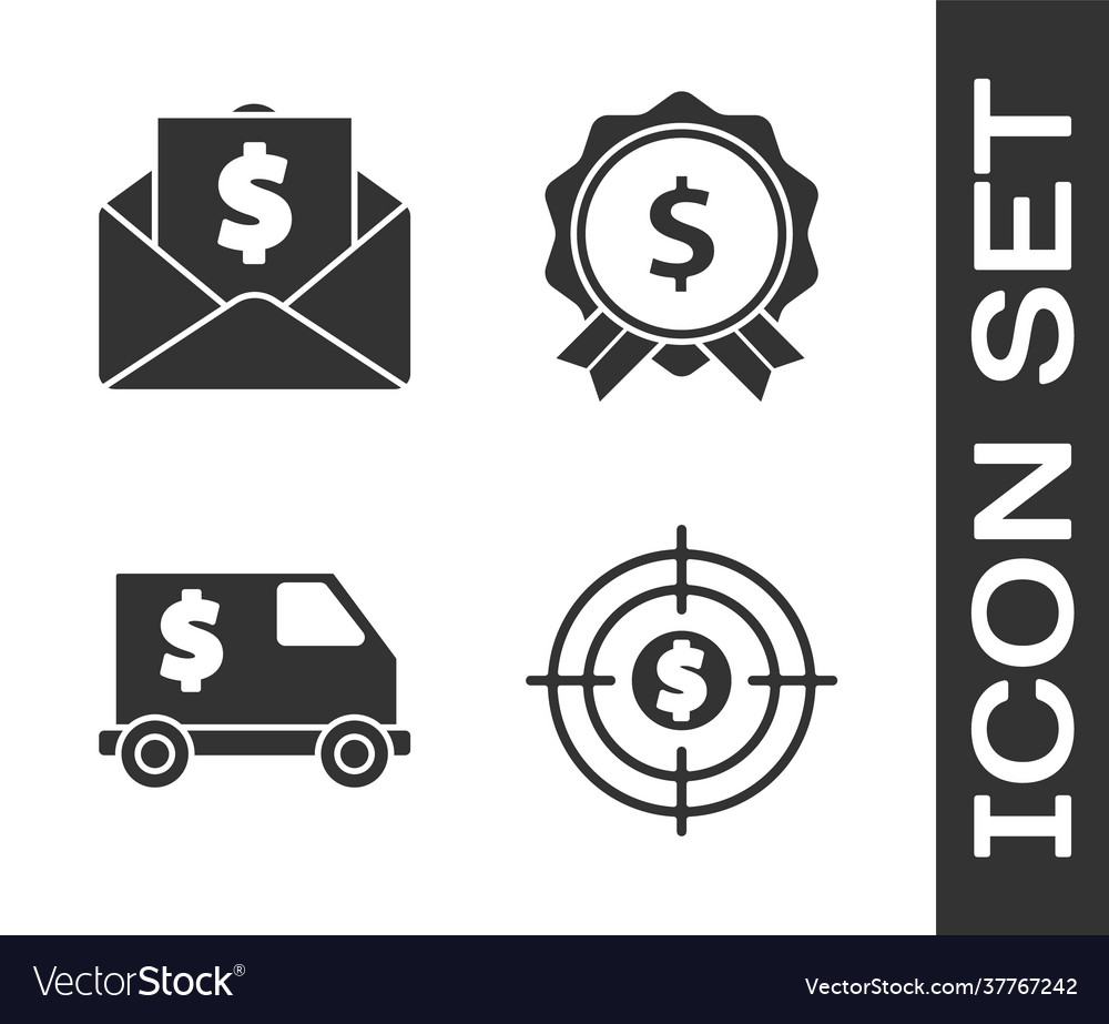 Set target with dollar envelope coin vector image Set target with dollar envelope coin