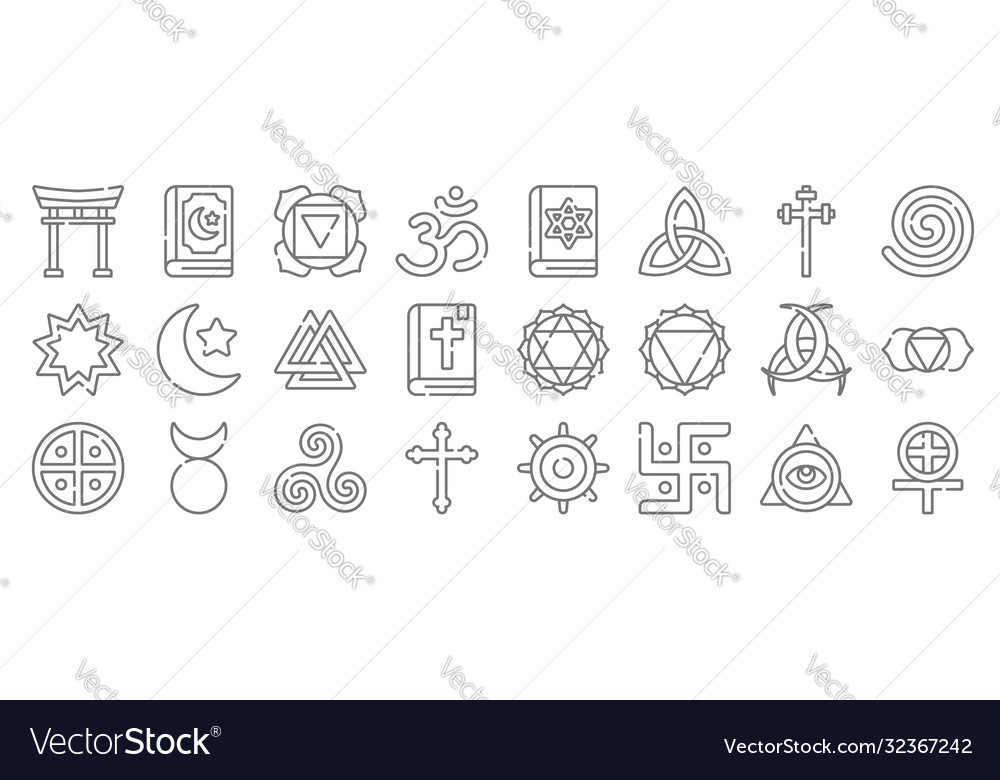 Spiritual symbols line icons linear set quality