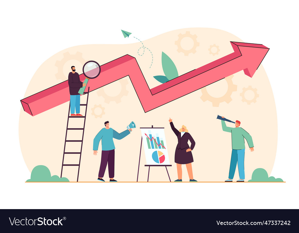 Tiny business people with growing graph Royalty Free Vector