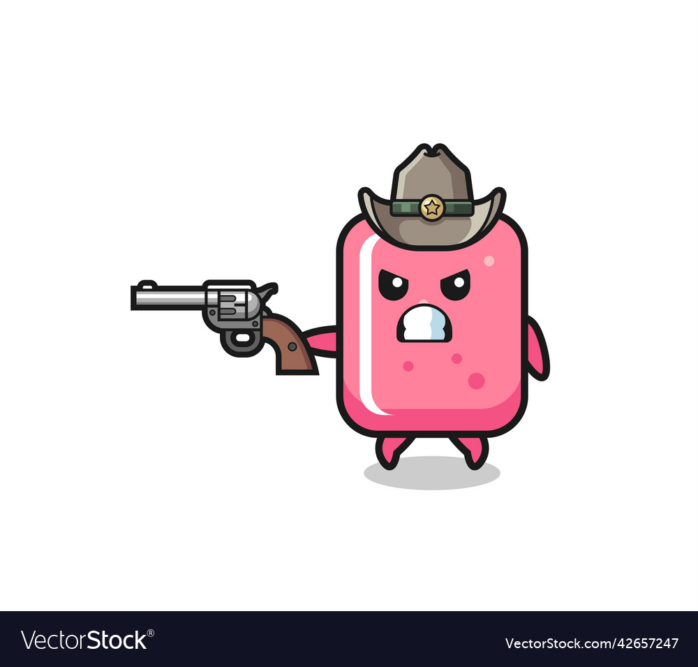 Bubble gum cowboy shooting with a gun