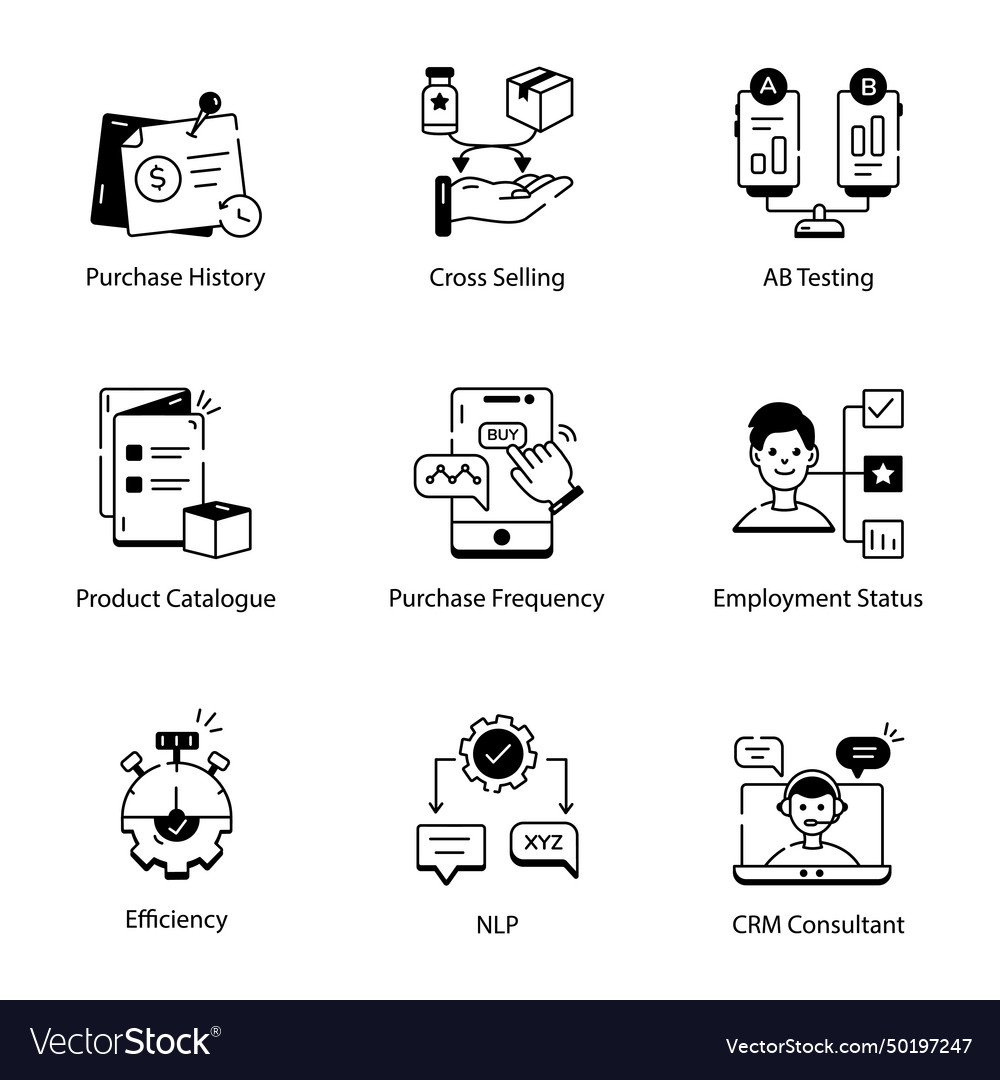 Linear icon bundle of ecommerce crm