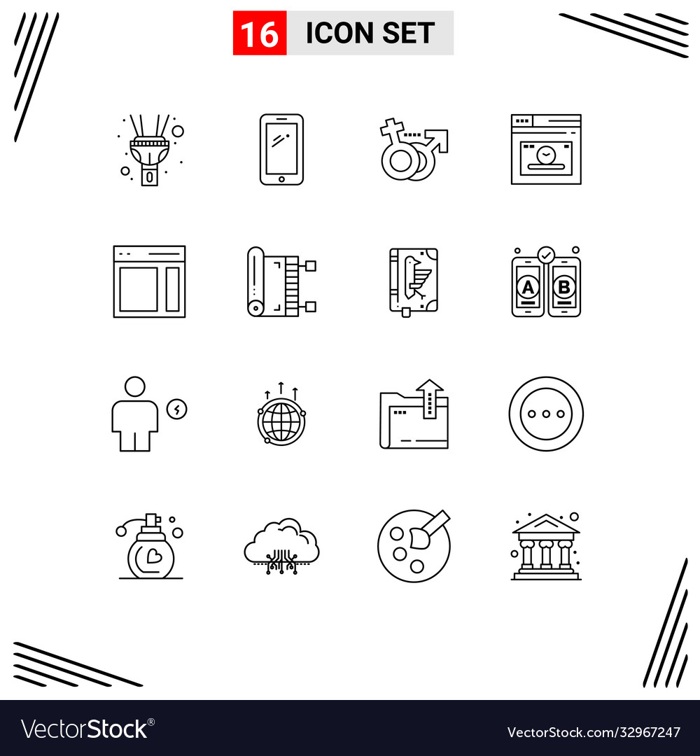 Pictograph set 16 simple outlines interface