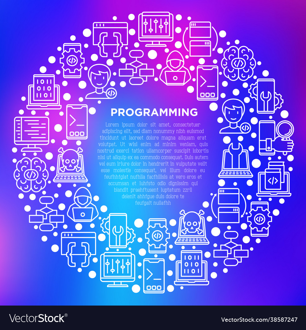 Programmierkonzept im Kreis mit dünner Linie vector image Programmierkonzept im Kreis mit dünner Linie