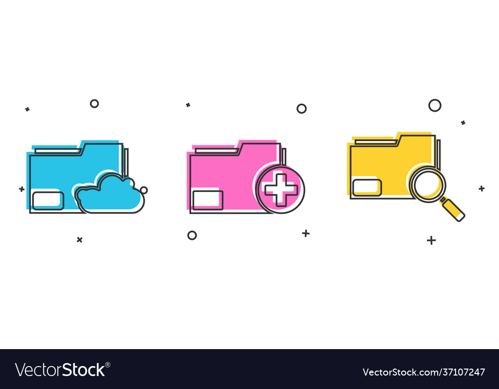 Set cloud storage text document folder add new vector image Set cloud storage text document folder add new