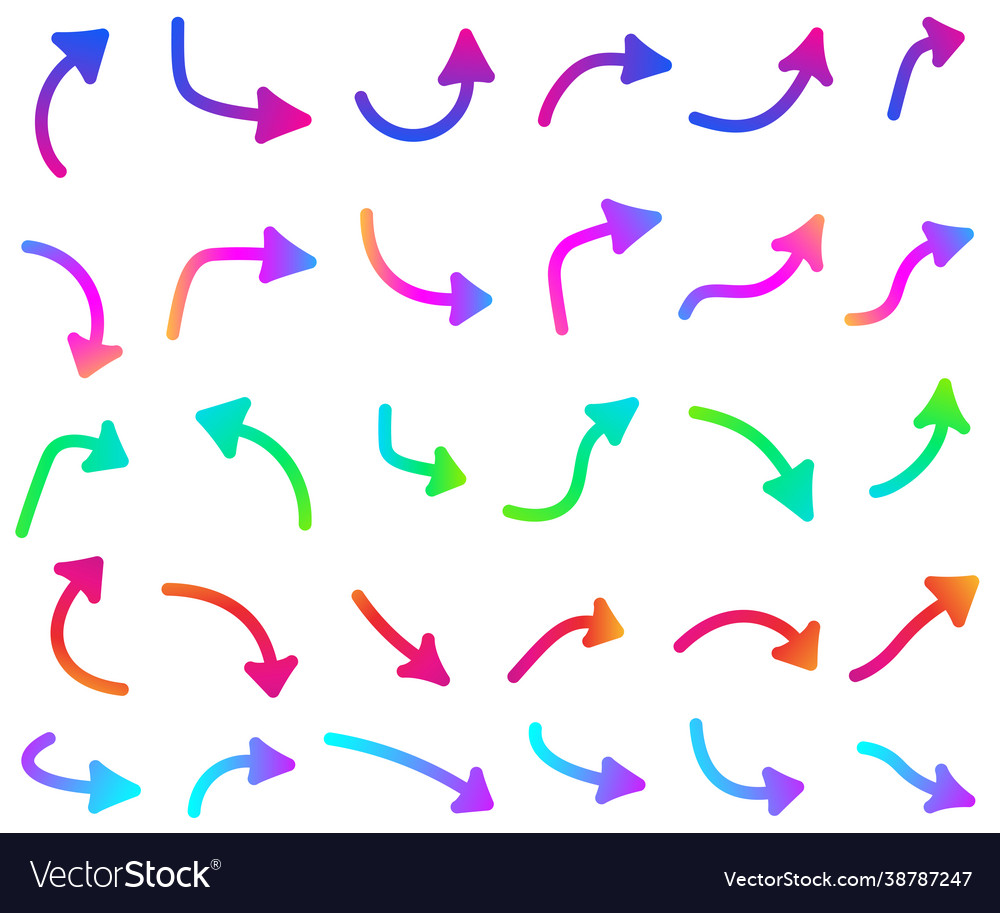 Set gradient multicolored isolated arrows