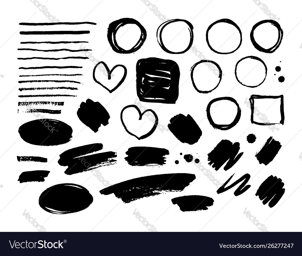 Set ink brush strokes frames lines