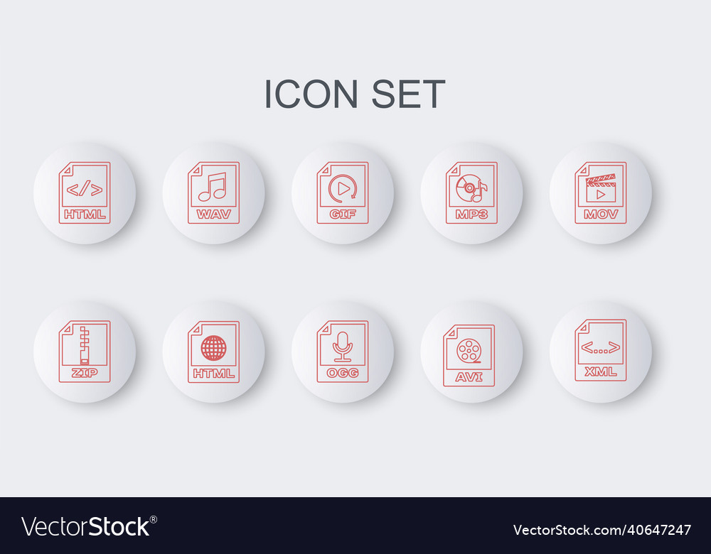 Set line xml file document zip gif avi html vector image Set line xml file document zip gif avi html