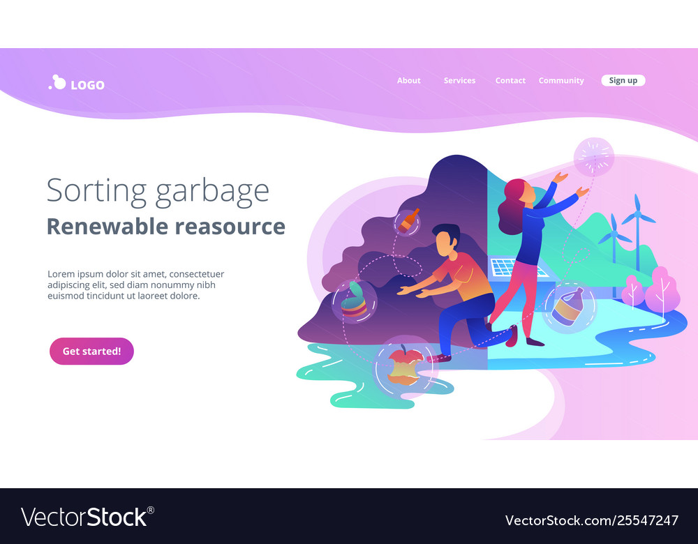 Sorting garbage and renewable resourse landing Vector Image Sorting garbage and renewable resourse landing