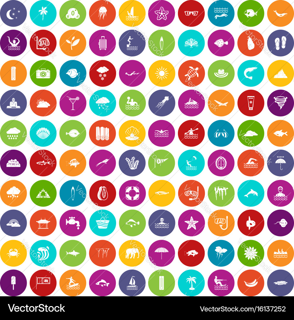 100 diving icons set color Royalty Free Vector Image