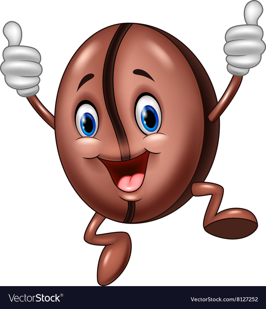 Cartoon of jumping coffee bean mascot Royalty Free Vector