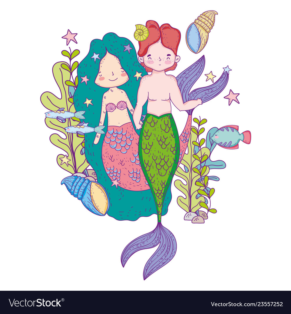 Couple mermaids undersea scene Royalty Free Vector Image