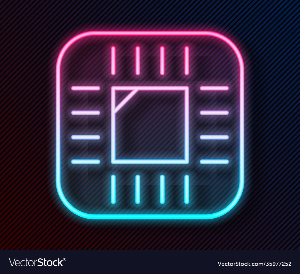 Glowing neon line computer processor vector image Glowing neon line computer processor