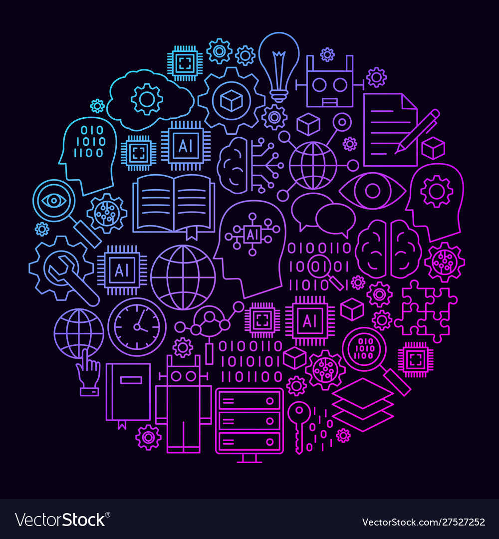 Machine learning line icon circle concept