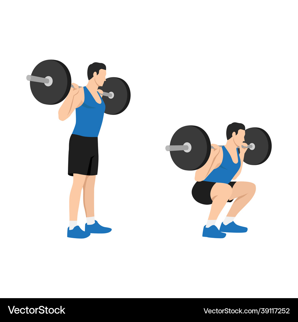 Man doing barbell squat exercise flat Royalty Free Vector