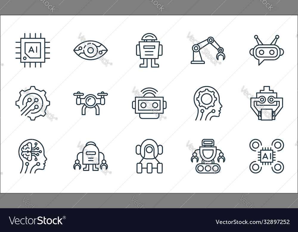 Robotics line icons linear set quality vector image Robotics line icons linear set quality