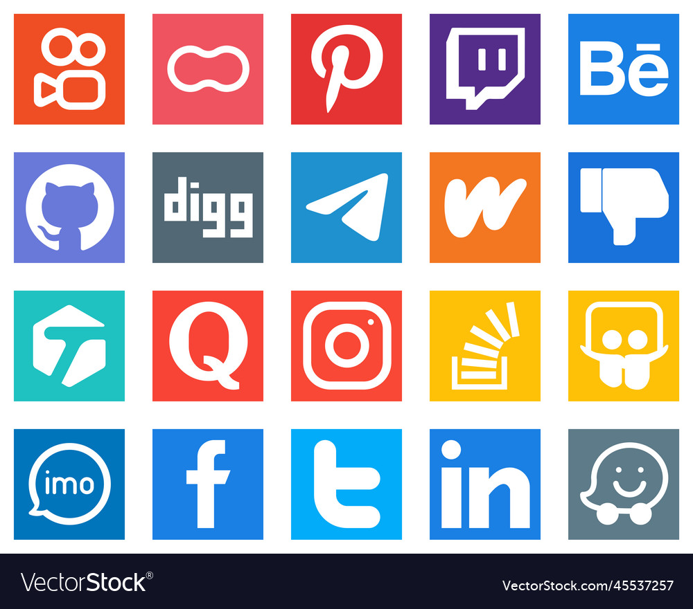 20 high quality social media icons such as quora Vector Image