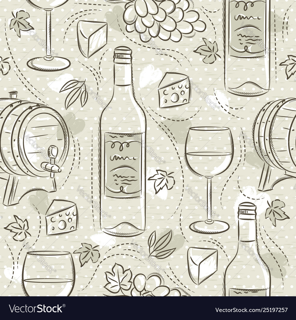 Beige seamless patterns with red wine set cask Vector Image Beige seamless patterns with red wine set cask