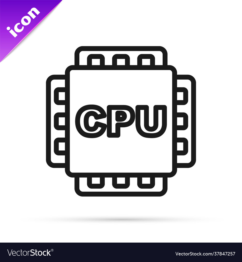 Black line computer processor with microcircuits vector image Black line computer processor with microcircuits