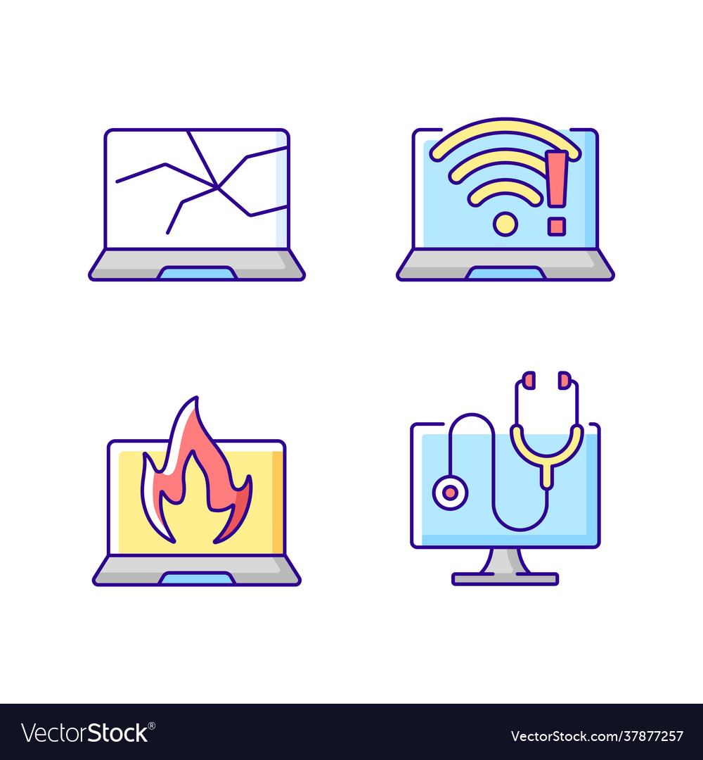 Computer issues rgb color icons set vector image Computer issues rgb color icons set