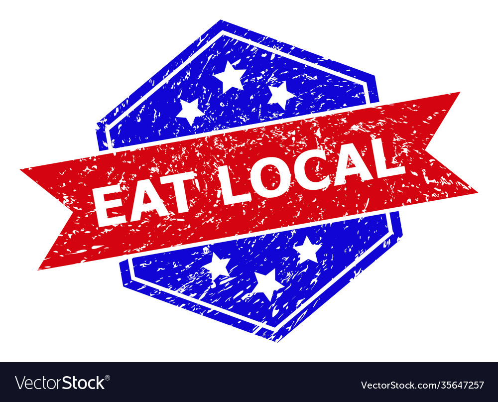 Hexagonal bicolor eat local rubber stamp Vector Image