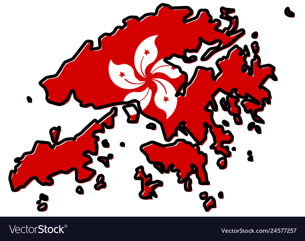 Hong Kong Map Outline with Flag