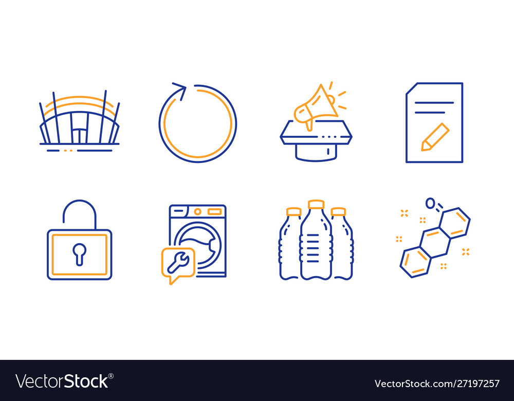 Lock edit document and water bottles icons set