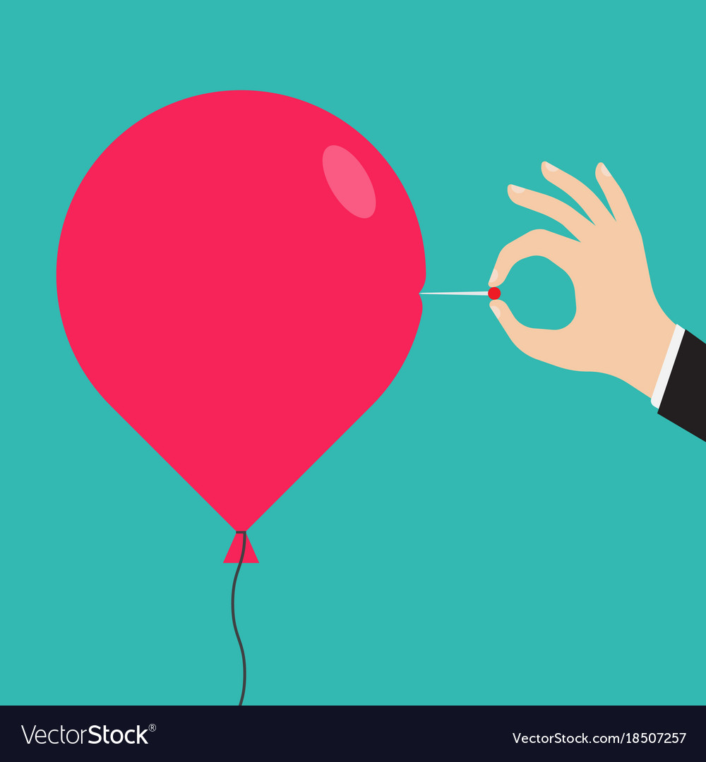 Man hand with a needle pierces the balloon
