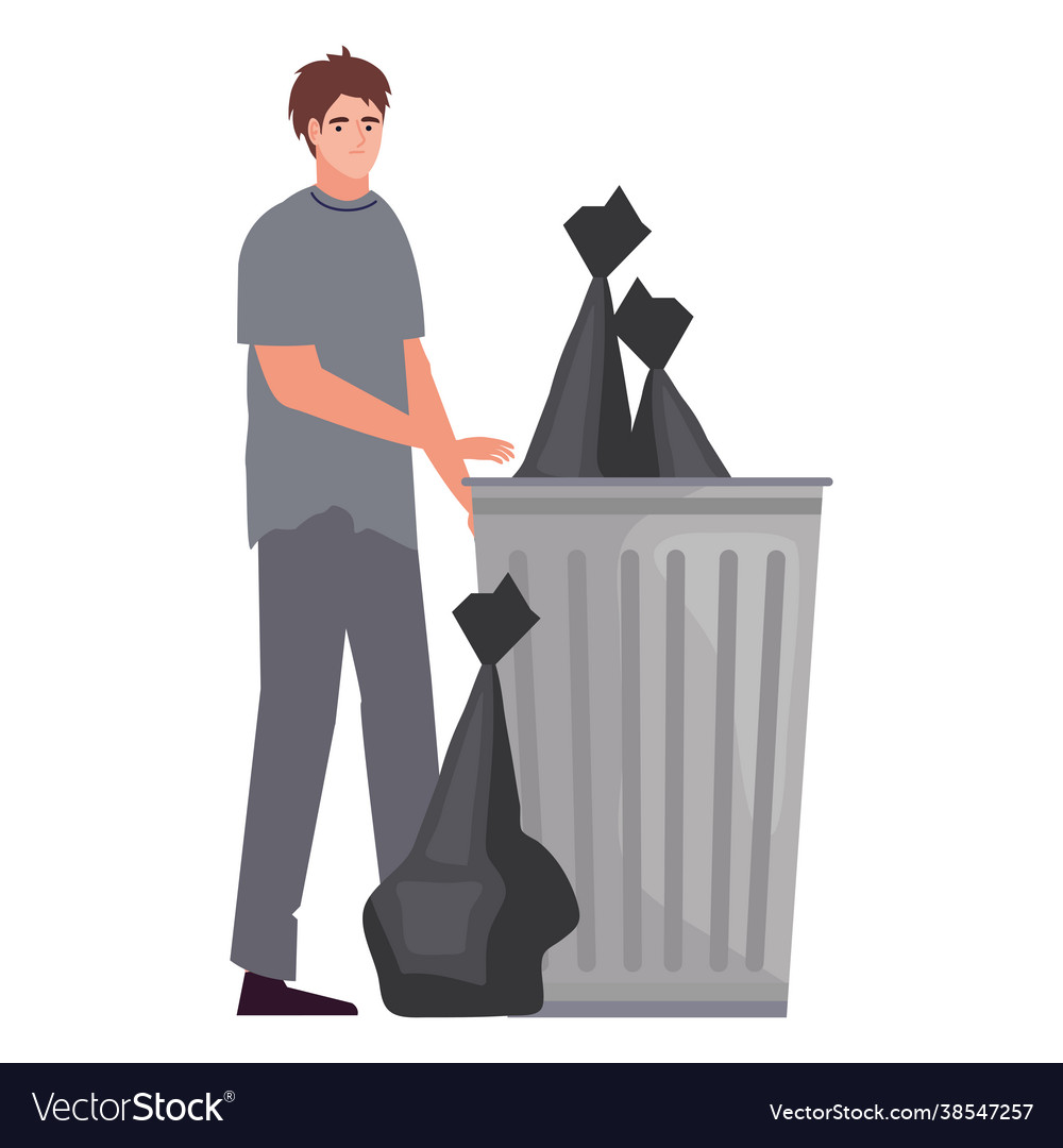 Poor man with garbage