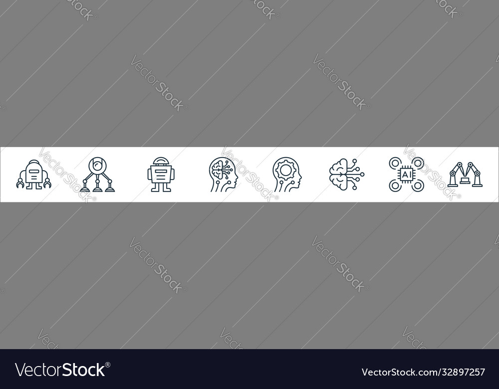 Robotics line icons linear set quality vector image Robotics line icons linear set quality