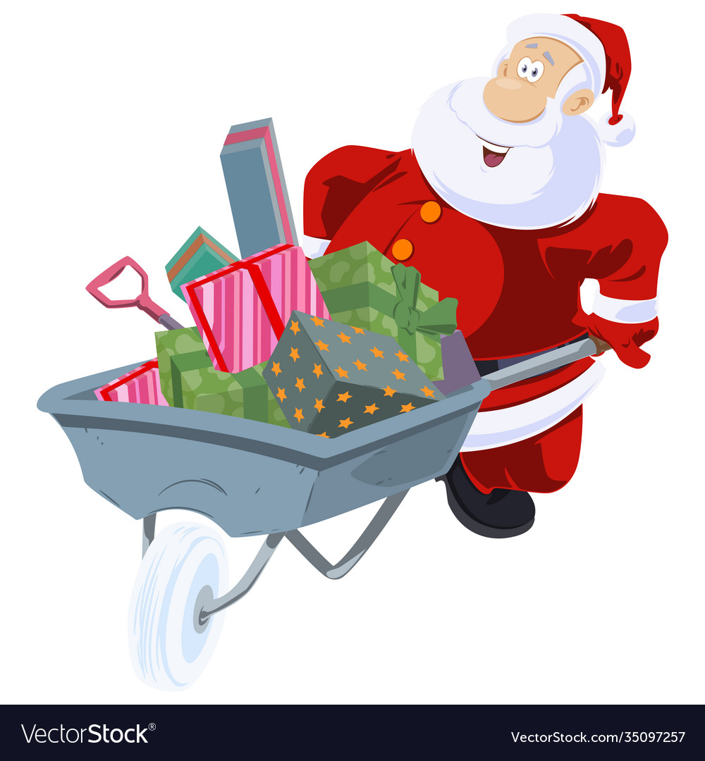 Santa claus with cart gifts for internet