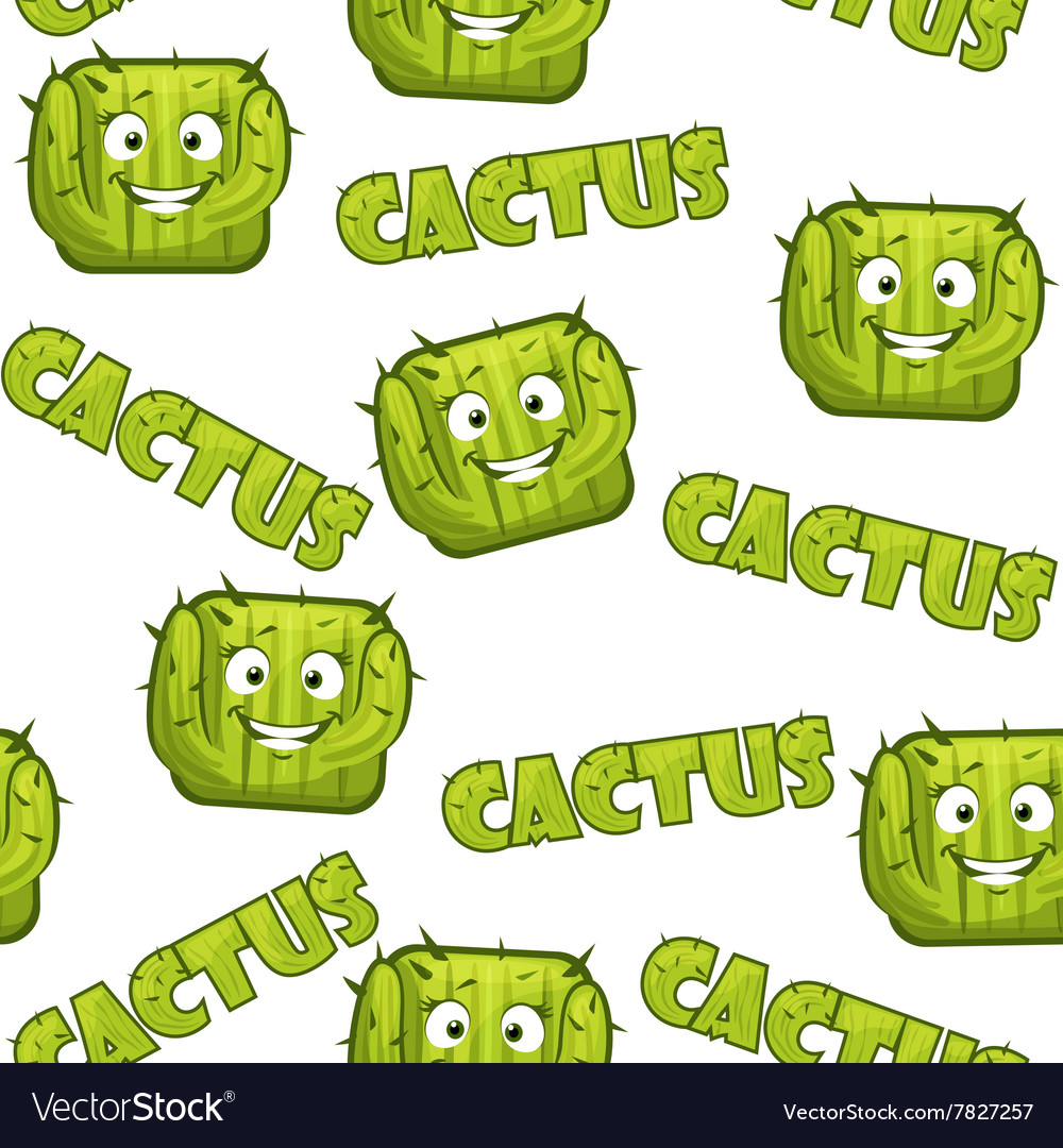 Seamless pattern with square smiley cactus 2