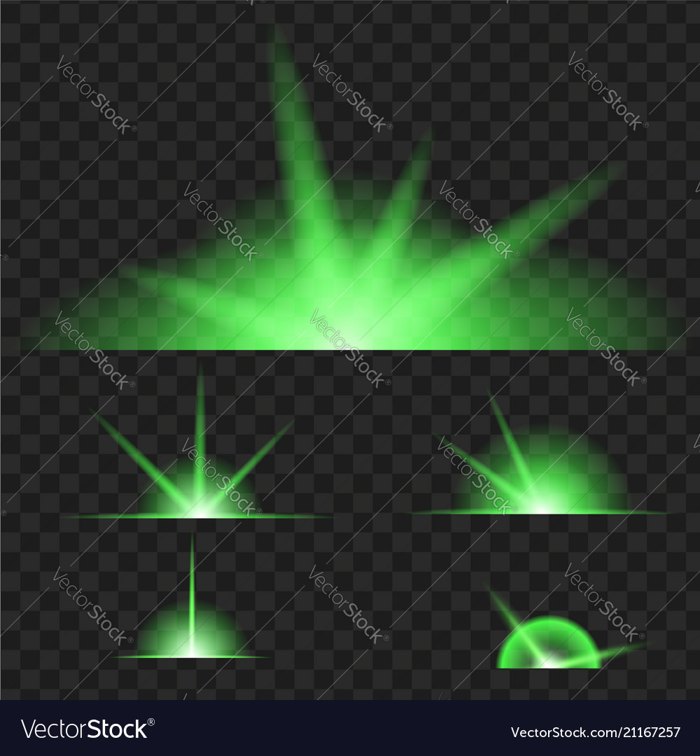 Set of green glowing light effect isolated