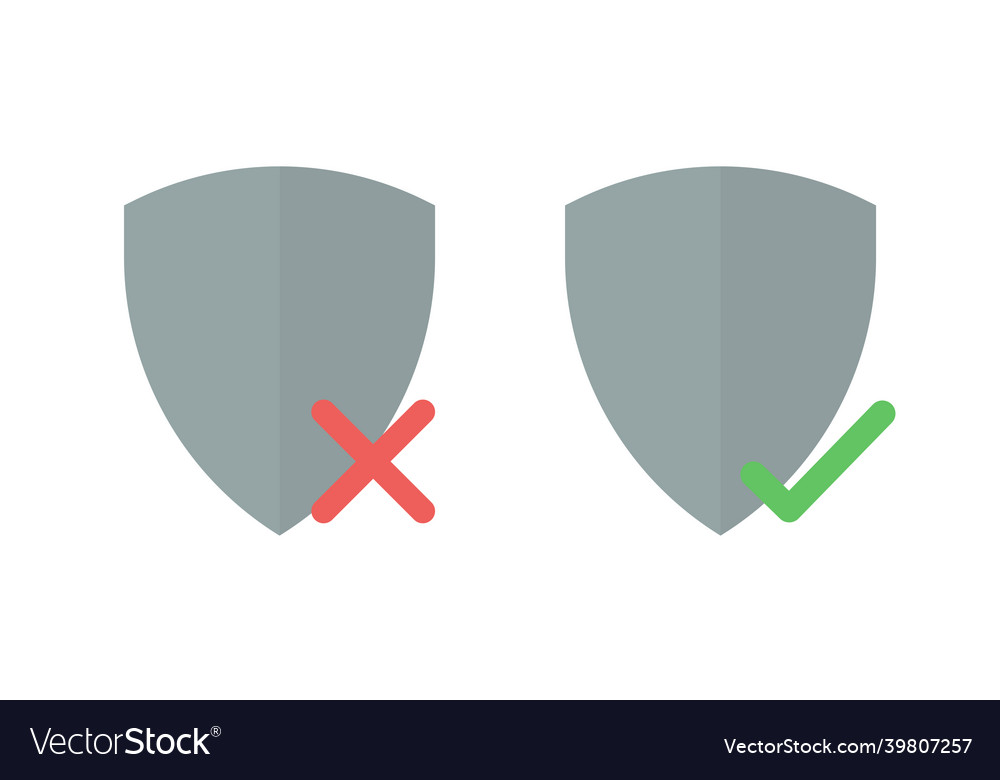 Shield checkmark and crossmark icon set concept