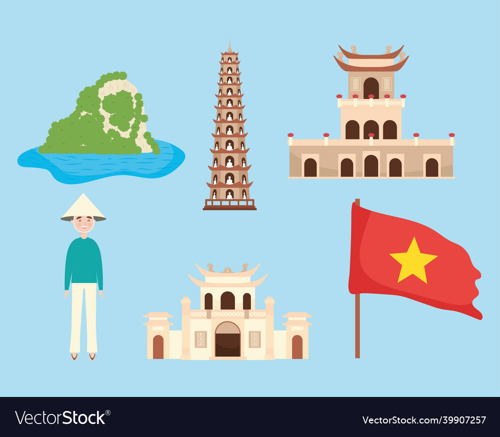 Travel vietnam icon set Royalty Free Vector Image