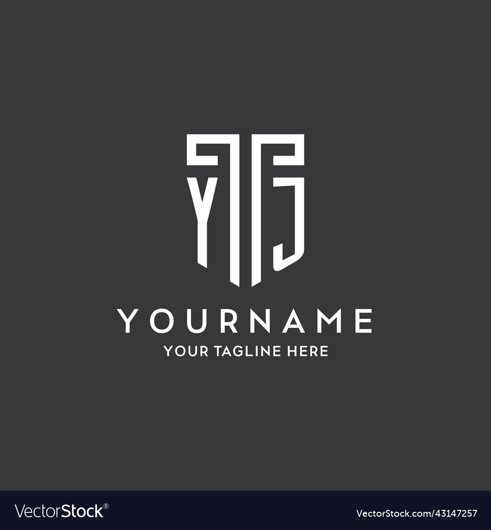 Yj monogram initial name with shield shape icon